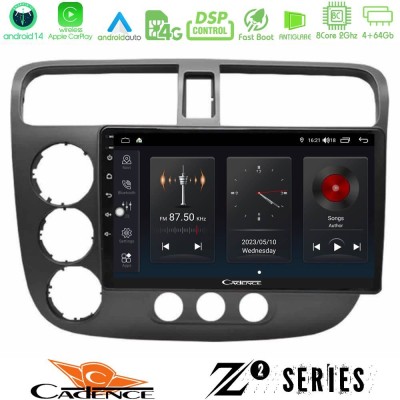 Cadence Z2 Series 8Core Android14 4+64GB  Honda Civic 2001-2005 Navigation Multimedia Tablet 9