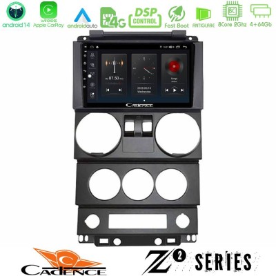 Cadence Z2 Series 8Core Android14 4+64GB  Jeep Wrangler 2Door 2008-2010 Navigation Multimedia Tablet 9