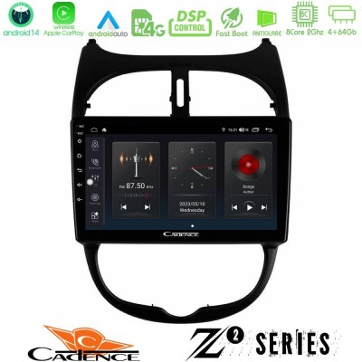 Cadence Z2 Series 8Core Android14 4+64GB  Peugeot 206 Navigation Multimedia Tablet 9