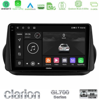 Clarion GL700 Series 8Core Android13 4+64GB Fiat Fiorino/Citroen Nemo/Peugeot Bipper Navigation Multimedia Tablet 10