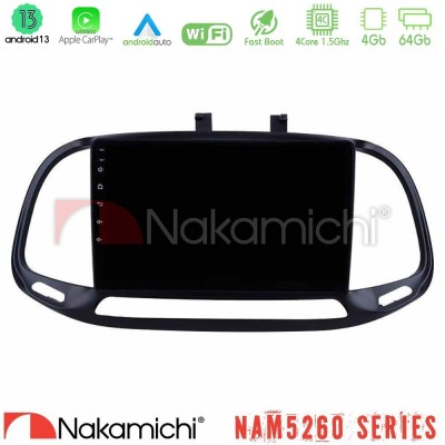 Nakamichi NAM5260 Series 4Core Android13 4+64GB Fiat Doblo 2015-2022 Navigation Multimedia Tablet 9