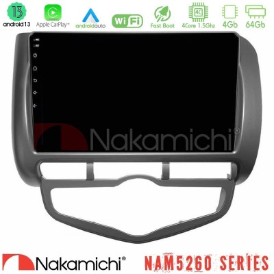 Nakamichi NAM5260 Series 4Core Android13 4+64GB Honda Jazz 2002-2008 (Auto A/C) Navigation Multimedia Tablet 9