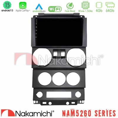 Nakamichi NAM5260 Series 4Core Android13 4+64GB Jeep Wrangler 2Door 2008-2010 Navigation Multimedia Tablet 9
