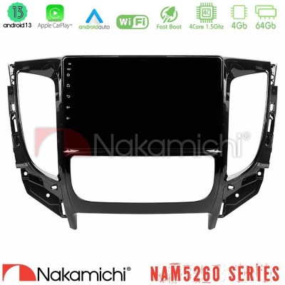 Nakamichi NAM5260 Series 4Core Android13 4+64GB Mitsubishi L200 2016-> & Fiat Fullback (Auto A/C) Navigation Multimedia Tablet 9
