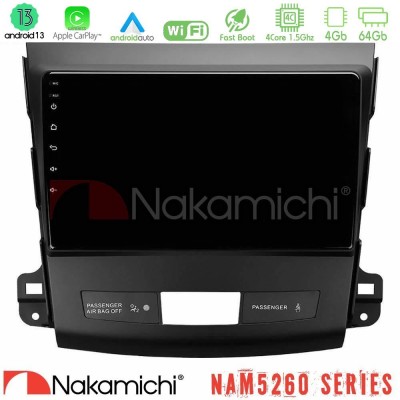 Nakamichi NAM5260 Series 4Core Android13 4+64GB Mitsubishi Outlander/Citroen C-Crosser/Peugeot 4007 Navigation Multimedia Tablet 9