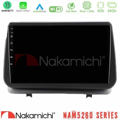 Nakamichi NAM5260 Series 4Core Android13 4+64GB Renault Clio 2005-2012 Navigation Multimedia Tablet 9