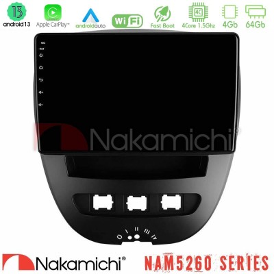 Nakamichi NAM5260 Series 4Core Android13 4+64GB Toyota Aygo/Citroen C1/Peugeot 107 Navigation Multimedia Tablet 10