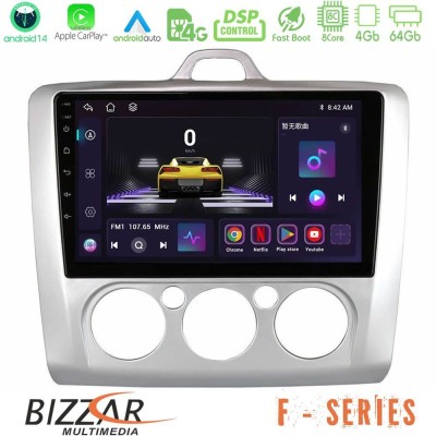 Bizzar F Series 8Core Android14 4+64GB  Ford Focus Manual AC Navigation Multimedia Tablet 9