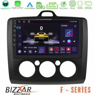 Bizzar F Series 8Core Android14 4+64GB  Ford Focus Manual AC Navigation Multimedia Tablet 9