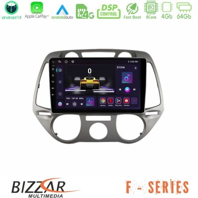 Bizzar F Series 8Core Android14 4+64GB  Hyundai i20 2009-2012 Manual A/C Navigation Multimedia Tablet 9
