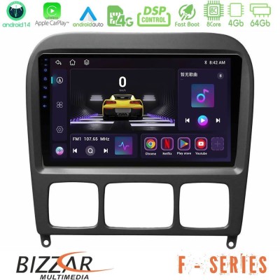 Bizzar F Series 8Core Android14 4+64GB  Mercedes S Class 1999-2004 (W220) Navigation Multimedia Tablet 9
