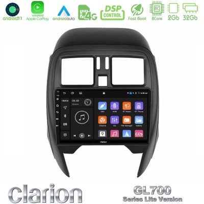 Clarion GL700 Lite Series 8Core Android11 2+32GB Nissan Micra 2013-2016 Navigation Multimedia Tablet 9