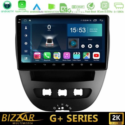 Bizzar G+ Series Toyota Aygo/Citroen C1/Peugeot 107 8core Android14 6+128GB Navigation Multimedia Tablet 10
