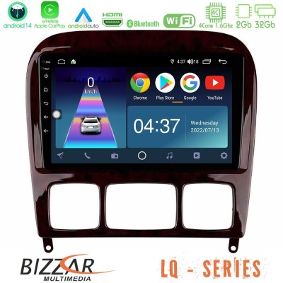 Bizzar LQ Series 4Core Android14 2+32GB Mercedes S Class 1999-2004 (W220) Navigation Multimedia Tablet 9