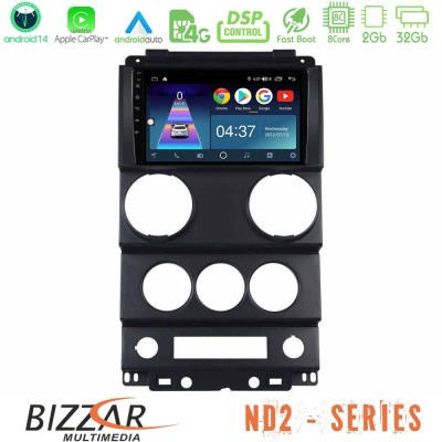 Bizzar ND2 Series 8Core Android14 2+32GB  Jeep Wrangler 2Door 2008-2010 Navigation Multimedia Tablet 9