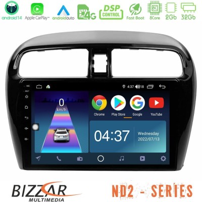 Bizzar ND2 Series 8Core Android14 2+32GB  Mitsubishi Space Star 2013-2016 Navigation Multimedia Tablet 9