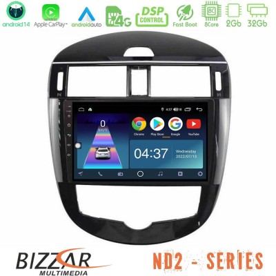 Bizzar ND2 Series 8Core Android14 2+32GB  Nissan Pulsar 2015-2018 Navigation Multimedia Tablet 9