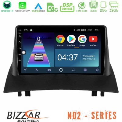 Bizzar ND2 Series 8Core Android14 2+32GB  Renault Megane 2 2002-2008 Navigation Multimedia Tablet 9