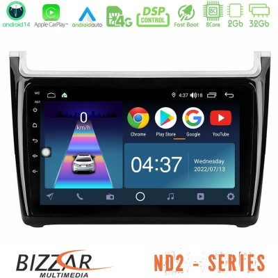 Bizzar ND2 Series 8Core Android14 2+32GB  Vw Polo 2014-2017 Navigation Multimedia Tablet 9