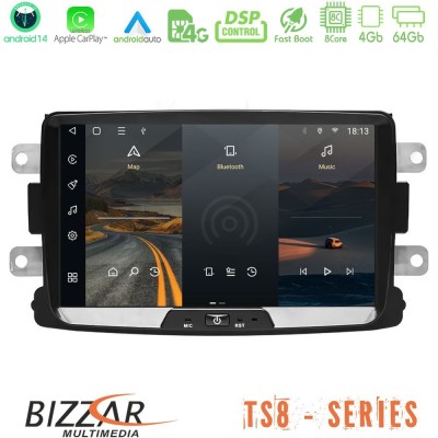 Bizzar Dacia/Renault 2012-> 8Core Android14 4+64GB Navigation Multimedia Tablet 7
