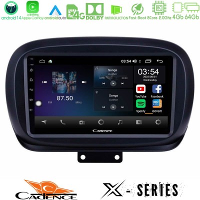 Cadence X Series Fiat 500X 8core Android 14 4+64GB Navigation Multimedia Tablet 9
