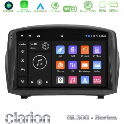 Clarion GL300 Series 4Core Android11 2+32GB Ford Fiesta 2008-2016 Navigation Multimedia Tablet 9