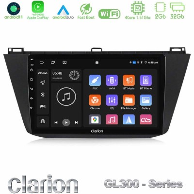 Clarion GL300 Series Vw Tiguan 2016-2022 4Core Android11 2+32GB Navigation Multimedia Tablet 10