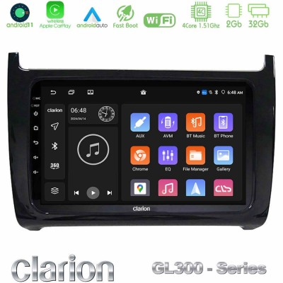 Clarion GL300 Series 4Core Android11 2+32GB Vw Polo 2009-2014 Navigation Multimedia Tablet 9