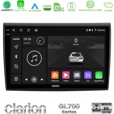 Clarion GL700 Series 8Core Android13 4+64GB Fiat Bravo Navigation Multimedia Tablet 9