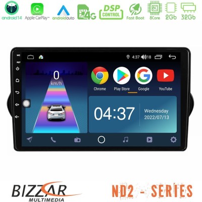Bizzar ND2 Series 8Core Android14 2+32GB  Fiat Tipo 2015-2022 (Hatchback) Navigation Multimedia Tablet 9
