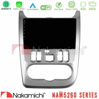 Nakamichi NAM5260 Series 4Core Android13 4+64GB Dacia Duster/Sandero/Logan Navigation Multimedia Tablet 9