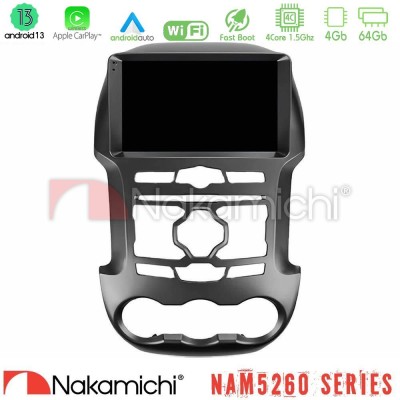 Nakamichi NAM5260 Series 4Core Android13 4+64GB Ford Ranger 2012-2016 Navigation Multimedia Tablet 9