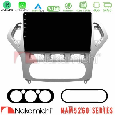 Nakamichi NAM5260 Series 4Core Android13 4+64GB Ford Mondeo 2007-2010 AUTO A/C Navigation Multimedia Tablet 10