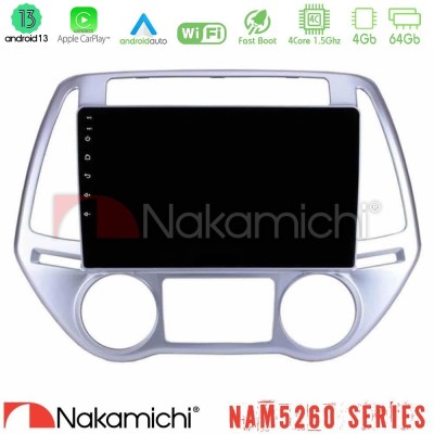 Nakamichi NAM5260 Series 4Core Android13 4+64GB Hyundai i20 2012-2014 Navigation Multimedia Tablet 9