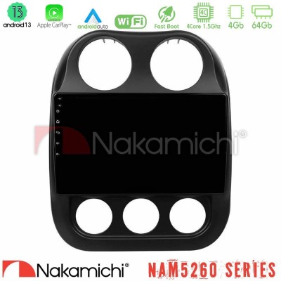 Nakamichi NAM5260 Series 4Core Android13 4+64GB Jeep Compass 2012-2016 Navigation Multimedia Tablet 10