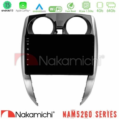 Nakamichi NAM5260 Series 4Core Android13 4+64GB Nissan Note 2013-2018 Navigation Multimedia Tablet 10