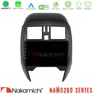 Nakamichi NAM5260 Series 4Core Android13 4+64GB Nissan Micra 2013-2016 Navigation Multimedia Tablet 9