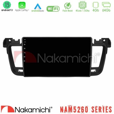 Nakamichi NAM5260 Series 4Core Android13 4+64GB Peugeot 508 2010-2018 Navigation Multimedia Tablet 9