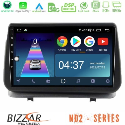 Bizzar ND2 Series 8Core Android14 2+32GB  Renault Clio 2005-2012 Navigation Multimedia Tablet 9