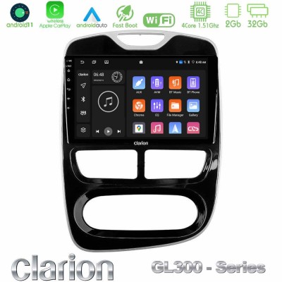Clarion GL300 Series 4Core Android11 2+32GB Renault Clio 2012-2016 Navigation Multimedia Tablet 9