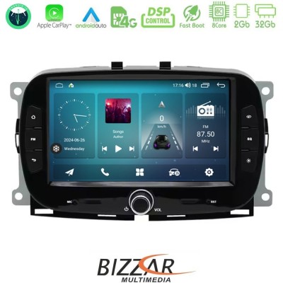 Bizzar Fiat 500 2016> 8core Android14 2+32GB Navigation Multimedia Deckless 7