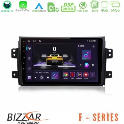 Bizzar F Series 8Core Android14 4+64GB  Suzuki SX4 2006-2014 Fiat Sedici 2006-2014 Navigation Multimedia Tablet 9