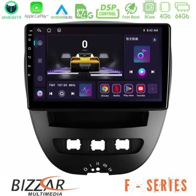 Bizzar F Series 8Core Android14 4+64GB  Toyota Aygo/Citroen C1/Peugeot 107 Navigation Multimedia Tablet 10