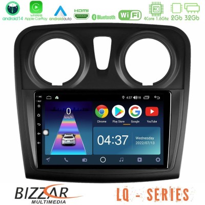 Bizzar LQ Series 4Core Android14 2+32GB Dacia Sandero 2014-2020 Navigation Multimedia Tablet 9
