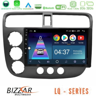 Bizzar LQ Series 4Core Android14 2+32GB Honda Civic 2001-2005 Navigation Multimedia Tablet 9