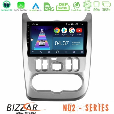 Bizzar ND2 Series 8Core Android14 2+32GB  Dacia Duster/Sandero/Logan Navigation Multimedia Tablet 9