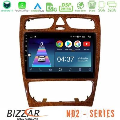 Bizzar ND2 Series 8Core Android14 2+32GB  Mercedes C Class (W203) Navigation Multimedia Tablet 9