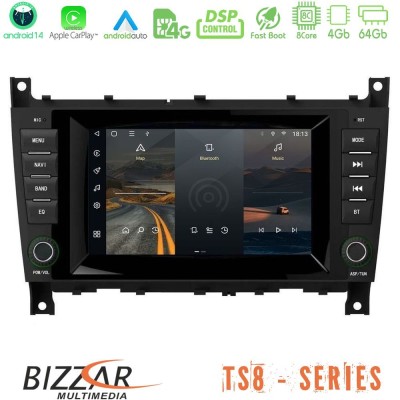 Bizzar Mercedes C/CLK Class (W203/W209) Facelift 8core Android14 4+64GB Navigation Multimedia Deckless 7