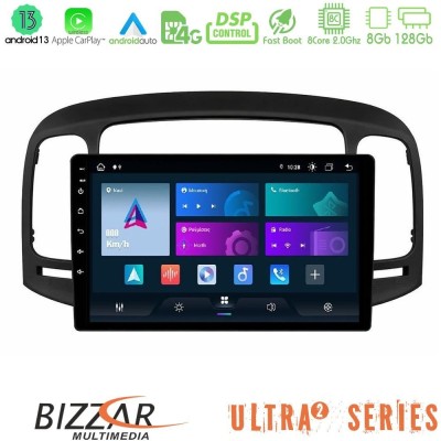 Bizzar Ultra Series Hyundai Accent 2006-2011 8core Android13 8+128GB Navigation Multimedia Tablet 9