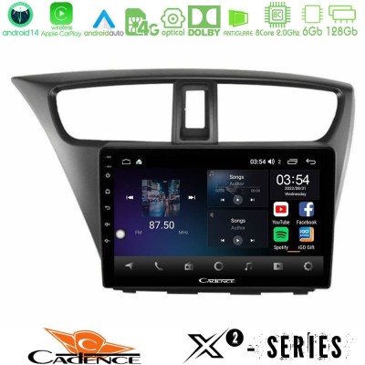 Cadence X2 Series 8Core Android14 6+128GB  Honda Civic Hatchback 2012-2015 Navigation Multimedia Tablet 9